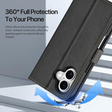 iPhone 16 | iPhone 16 - DUX DUCIS™ 2-i-1 plånboksfodral i läder med avtagbart skal - Svart - DELUXECOVERS.SE