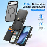iPhone 17 Air | iPhone 17 Air - DUX DUCIS™ 2-i-1 plånboksfodral i läder med avtagbart skal - Svart - DELUXECOVERS.SE