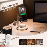 3-i-1 & Multi-Ladestationer | 4-i-1 Trådløs Ladestation med Natlampe - MagSafe - Qi2 15W - Hvid - DELUXECOVERS.DK