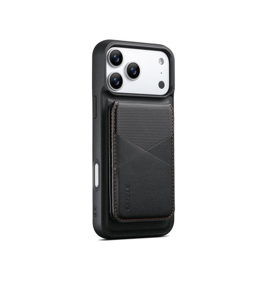 iPhone 17 Pro | iPhone 17 Pro - Magnetiskt läderskal med avtagbar RFID-korthållare - Svart - ESEBLE™ - DELUXECOVERS.SE