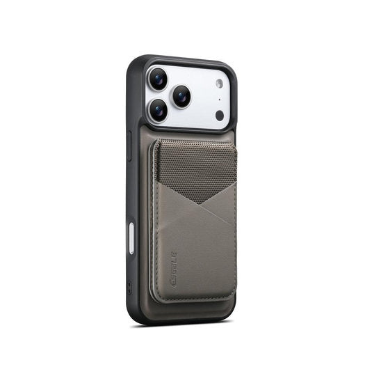 iPhone 17 Pro | iPhone 17 Pro - Magnetiskt läderskal med avtagbar RFID-korthållare - Grå - ESEBLE™ - DELUXECOVERS.SE