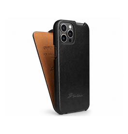 iPhone 12 Pro | iPhone 12 Pro - Fierre Shann™ Vertikal Ægte Læder Flipcover - Sort - DELUXECOVERS.DK