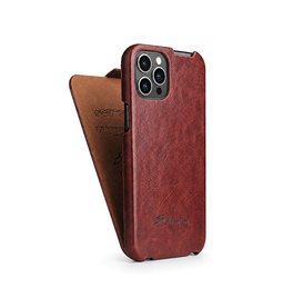 iPhone 12 Pro Max | iPhone 12 Pro Max - Fierre Shann™ Vertikal Ægte Læder Flipcover - Rød - DELUXECOVERS.DK