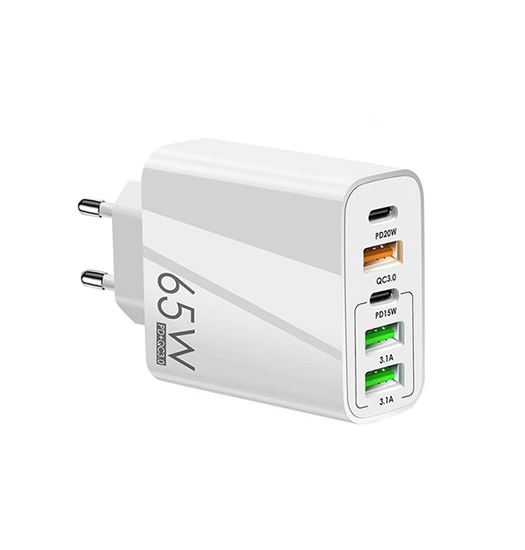 Vægoplader | 65W USB-C PD vægoplader + QC 3.0 (multiport) - Hvid - DELUXECOVERS.DK