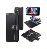 iPhone 11 | iPhone 11 - Vintage 2-i-1 plånboksfodral i läder (avtagbart skal) – Svart – DG.MING™ - DELUXECOVERS.SE