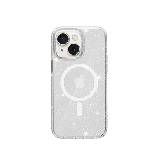 iPhone 15 | iPhone 15 - DeLX™ Glitter Silikone Cover M. MagSafe - Sølv - DELUXECOVERS.DK