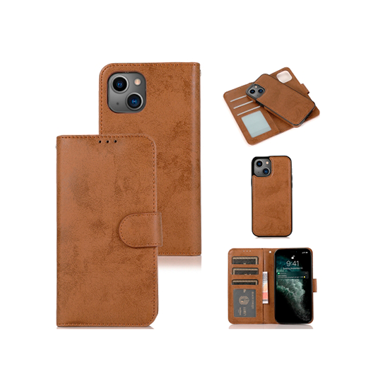iPhone 15 Plus | iPhone 15 Plus - Vintage 2-i-1 Læder Etui M. Aftageligt Cover - Brun - DELUXECOVERS.DK