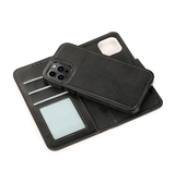 iPhone 16 Pro | iPhone 16 Pro - Vintage 2-i-1 plånboksfodral i läder med avtagbart skal - Svart/Grå - DELUXECOVERS.SE