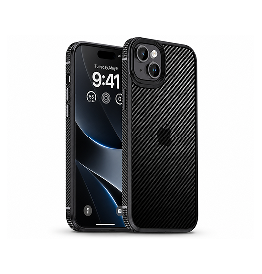 iPhone 15 | iPhone 15 - iPAKY™ Full Carbon Stødsikkert Cover - Sort - DELUXECOVERS.DK