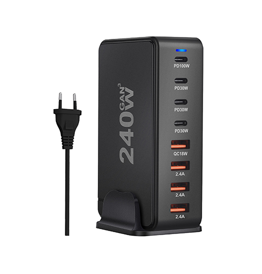 USB Strømstationer | 240W USB ladestation - 8-port (4x USB-A + 4x USB-C)- GaN-Pro™ - DELUXECOVERS.DK