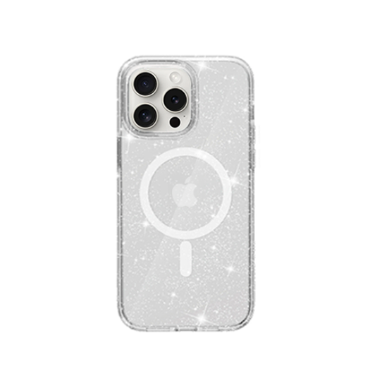iPhone 15 Pro Max | iPhone 15 Pro Max - DeLX™ Glitter Silikone Cover M. MagSafe - Sølv - DELUXECOVERS.DK