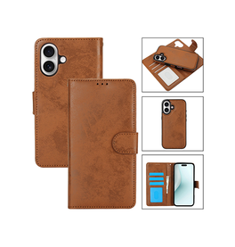 iPhone 16 Plus | iPhone 16 Plus - Vintage 2-i-1 Læder Etui M. Aftageligt Cover - Brun - DELUXECOVERS.DK