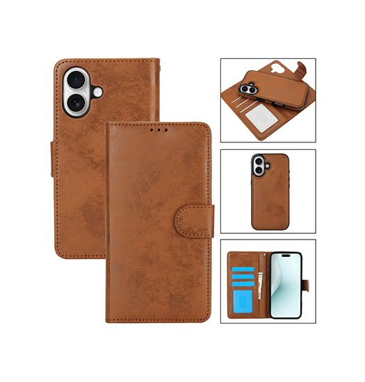 iPhone 16 Plus | iPhone 16 Plus - Vintage 2-i-1 Læder Etui M. Aftageligt Cover - Brun - DELUXECOVERS.DK