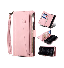 iPhone 12 Pro | iPhone 12 Pro - ESEBLE™ Vegan-Læder Cover Etui M. Pung - Lyserød - DELUXECOVERS.DK