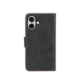 iPhone 16 | iPhone 16 - Vintage 2-i-1 plånboksfodral i läder med avtagbart skal - Svart/Grå - DELUXECOVERS.SE