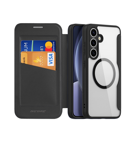 Samsung Galaxy S25 | Samsung Galaxy S25 - DUX DUCIS® MagSafe Flip Cover - Kortholder - Sort - DELUXECOVERS.DK