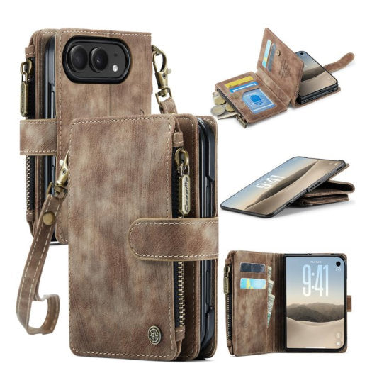 iPhoneDuo | iPhone Duo – CaseMe™ Multifunktionel Læder Etui / Pung - Brun - DELUXECOVERS.DK