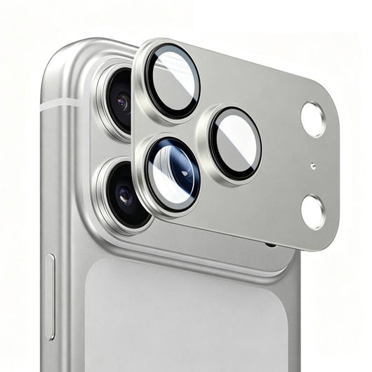 iPhone Beskyttelsesglas | iPhone 18 Pro - Kalebol™ Metal Kamera Linse Beskyttelsesglas - Sølv - DELUXECOVERS.DK