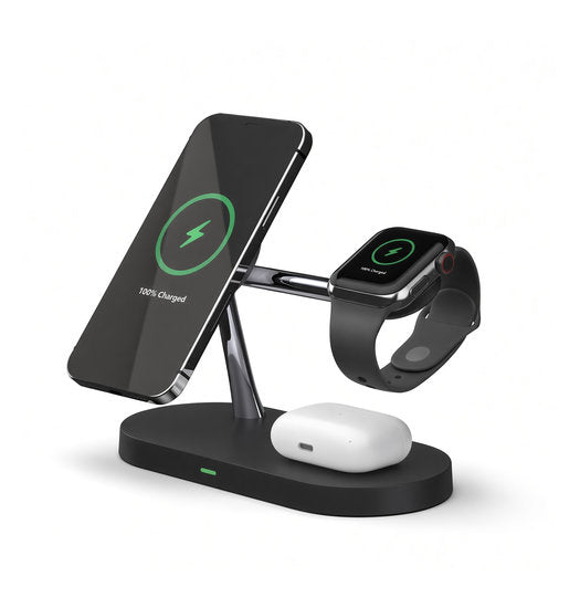 3-i-1- & multiladdstationer | 3-i-1 MagSafe-laddare för iPhone, Apple Watch & AirPods - 15W - Svart - DELUXECOVERS.SE