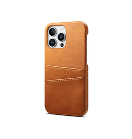 iPhone 15 Pro Max | iPhone 15 Pro Max - NX Design™ Læder Cover M. Kortholder - Lysebrun - DELUXECOVERS.DK