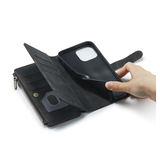 iPhone 15 Plus | iPhone 15 Plus - CaseMe™ multifunktionellt plånboksfodral i läder - Svart - DELUXECOVERS.SE