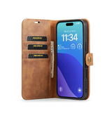 iPhone 16 Pro | iPhone 16 Pro - Vintage 2-i-1 læder etui (aftageligt cover) – Brun – DG.MING™ - DELUXECOVERS.DK