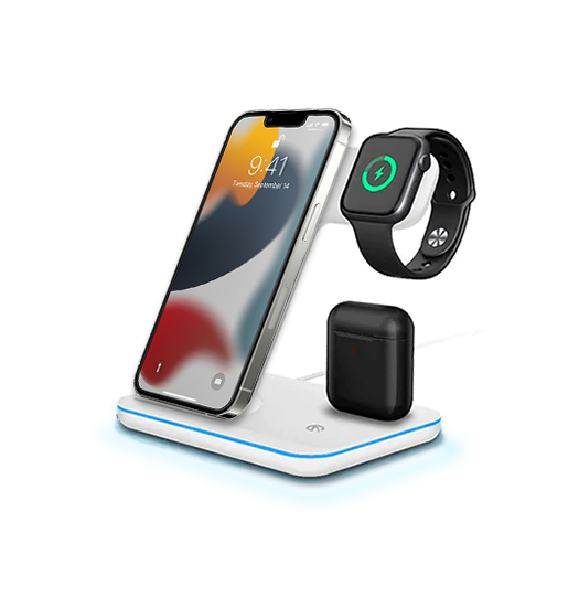3-i-1 & Multi-Ladestationer | 3-i-1 trådløs oplader til iPhone/Watch/AirPods - 15W - Hvid - DeLX™ - DELUXECOVERS.DK