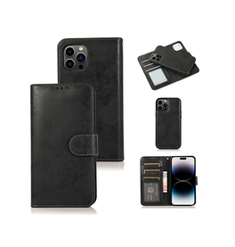 iPhone 15 Pro | iPhone 15 Pro - Vintage 2-i-1 Læder Etui M. Aftageligt Cover - Sort/Grå - DELUXECOVERS.DK