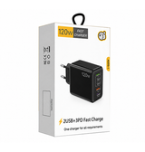 Vægoplader | 120W 5-Port Hurtigoplader med 3× USB-C PD & 2× USB-A - Sort - DELUXECOVERS.DK