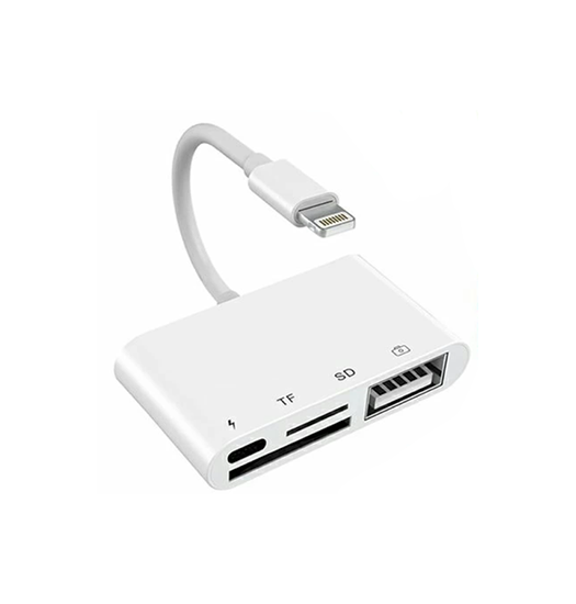 Adapter | 4-i-1 Lightning Kortlæser & USB Adapter til iPhone – SD/TF/USB - DELUXECOVERS.DK