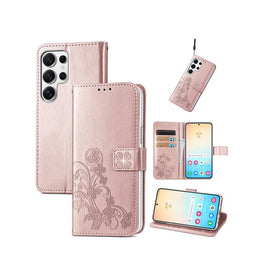 Samsung Galaxy S24 Ultra | Samsung Galaxy S24 Ultra - LUX™ Leaf Læder Etui - Roseguld - DELUXECOVERS.DK