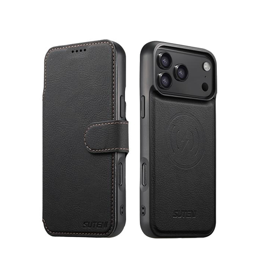 iPhone 17 Pro Max | iPhone 17 Pro Max - Suteni® 2-i-1 Læder Cover M. MagSafe - Sort - DELUXECOVERS.DK