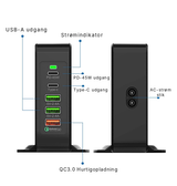 USB Strømstationer | VoltDock 75W - PD & QC 3.0 Ladestation (2× USB-C + 3× USB-A) - DELUXECOVERS.DK
