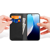 iPhone 16 Pro | iPhone 16 Pro - DUX DUCIS® Ægte Læder Etui M. Kortholder - Sort - DELUXECOVERS.DK