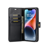 iPhone 15 Plus | iPhone 15 Plus - Vintage 2-i-1 plånboksfodral i läder (avtagbart skal) – Svart – DG.MING™ - DELUXECOVERS.SE