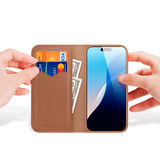 iPhone 16 Plus | iPhone 16 Plus - DUX DUCIS® Ægte Læder Etui M. Kortholder - Brun - DELUXECOVERS.DK