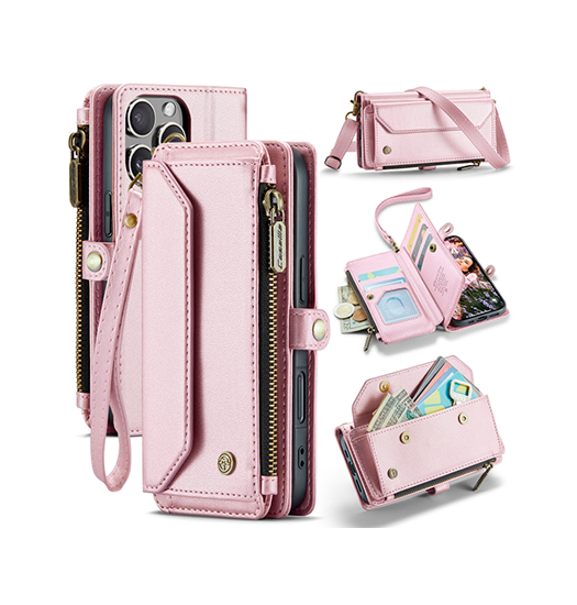 iPhone 16 Pro Max | iPhone 16 Pro Max - CaseMe™ RFID Læder Taske / Etui m. Pung - Pink - DELUXECOVERS.DK