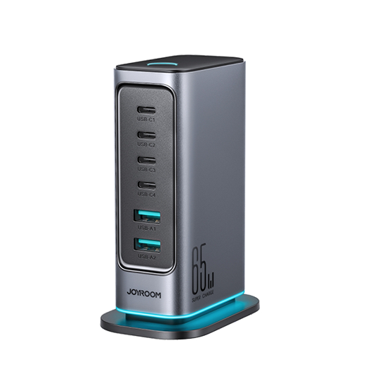 USB Strømstationer | JOYROOM™ 65W Ladestation – 4x USB-C & 2x USB-A – Sort - DELUXECOVERS.DK