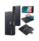 iPhone 16 | iPhone 16 - Vintage 2-i-1 plånboksfodral i läder (avtagbart skal) – Svart – DG.MING™ - DELUXECOVERS.SE