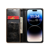 iPhone 15 Plus | iPhone 15 Plus - CaseMe™ Oil Wax Læder Flipcover - Coffee - DELUXECOVERS.DK
