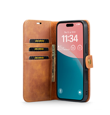 iPhone 16 | iPhone 16 - Vintage 2-i-1 læder etui (aftageligt cover) – Brun – DG.MING™ - DELUXECOVERS.DK