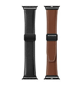 Apple Watch 42-49mm | Apple Watch (42/44/SE/45/46/49mm) - DUX DUCIS® M-Buckle Ægte Læder Rem - Sort - DELUXECOVERS.DK