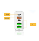 Vægoplader | 65W USB-C PD vægoplader + QC 3.0 (multiport) - Hvid - DELUXECOVERS.DK