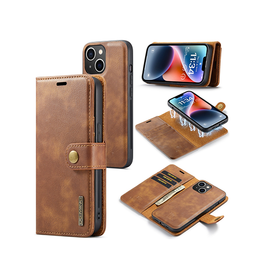 iPhone 15 Plus | iPhone 15 Plus - Vintage 2-i-1 læder etui (aftageligt cover) – Brun – DG.MING™ - DELUXECOVERS.DK