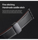 Apple Watch 38-42mm | Apple Watch (38/40/SE/41/42mm) - DUX DUCIS® M-Buckle Ægte Læder Rem - Sort - DELUXECOVERS.DK