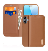 iPhone 16 Plus | iPhone 16 Plus - DUX DUCIS® Ægte Læder Etui M. Kortholder - Brun - DELUXECOVERS.DK
