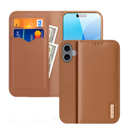 iPhone 16 Plus | iPhone 16 Plus - DUX DUCIS® Ægte Læder Etui M. Kortholder - Brun - DELUXECOVERS.DK