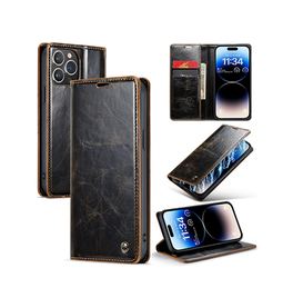 iPhone 15 Pro Max | iPhone 15 Pro Max - CaseMe™ Oil Wax Læder Flipcover - Coffee - DELUXECOVERS.DK