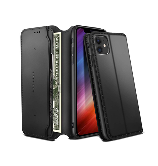 iPhone 11 | iPhone 11 - Realike™ Folio Læder Cover M. Kortholder - Sort - DELUXECOVERS.DK