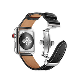 Apple Watch 42-49mm | Apple Watch (42/44/SE/45/46/49mm) - BOX-W Kalveskinds Læder Rem - Sort - DELUXECOVERS.DK